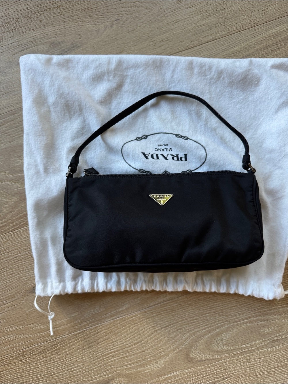 Prada Black Mini Shoulder Bag with Gold Logo